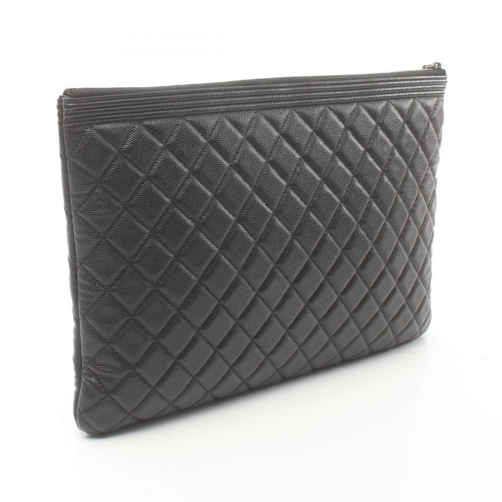 Chanel Quilted Caviar Zip Clutch Bag Leather Clutch Bag
