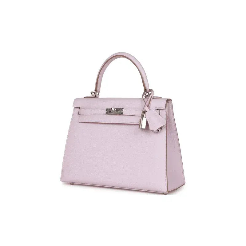 HERMES Kelly Bag Epsom Leather Handbag (25,28) Mauve Pale Dream Purple silver hardware
