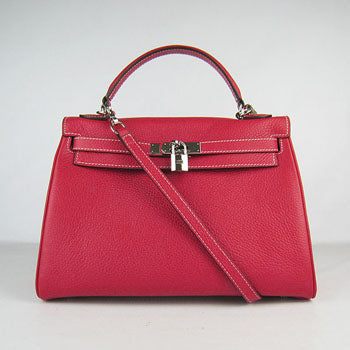 Luxury Hermes Kelly 32cm Togo Leather Handbag Red/Silver