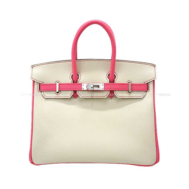 HERMES Handbag Birkin25 Personal order with initials engraved Craie/ Rose Azalee Veau Epsom Mat Silver HW Stamp | Studio Nafay