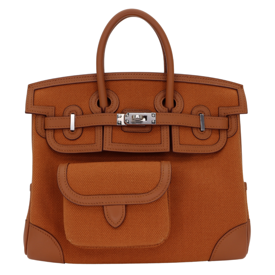 Hermes25cm Birkin Cargo Gold Toile/ Swift Leather Palladium Hardware | Studio Nafay