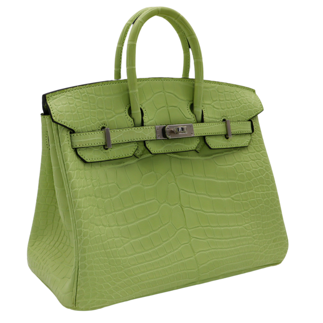 Hermes25cm Birkin Jaune Bourgeon Matte Alligator Palladium Hardware