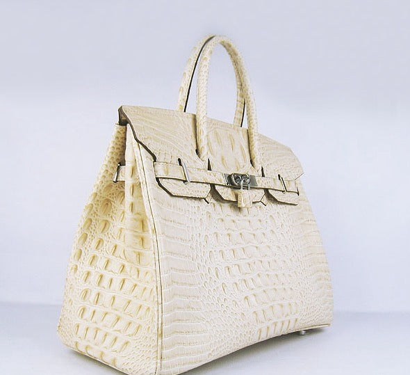 Hermes Birkin 35cm Crocodile Head Veins Handbags Beige Silver | Studio Nafay