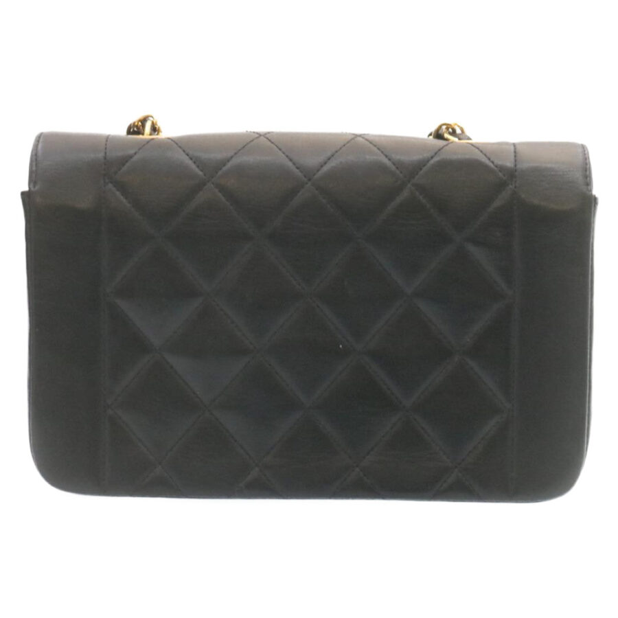 CHANEL Chain Turn Lock Diana Matelasse Shoulder Bag Lamb Skin Black Auth 28643A | Studio Nafay