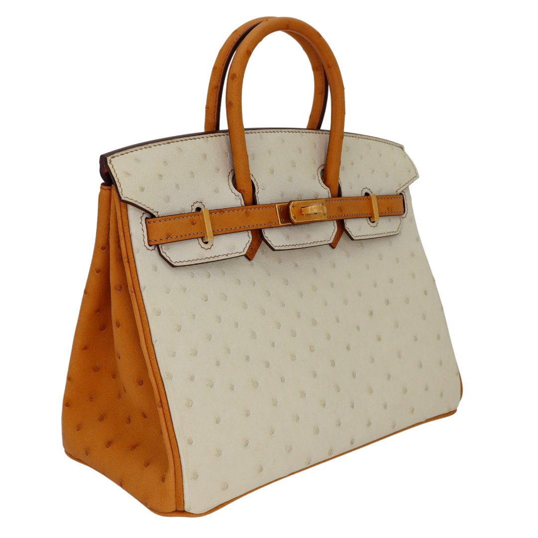 Hermes25cm Birkin HSS Beton/ Cognac Ostrich Brushed Gold Hardware