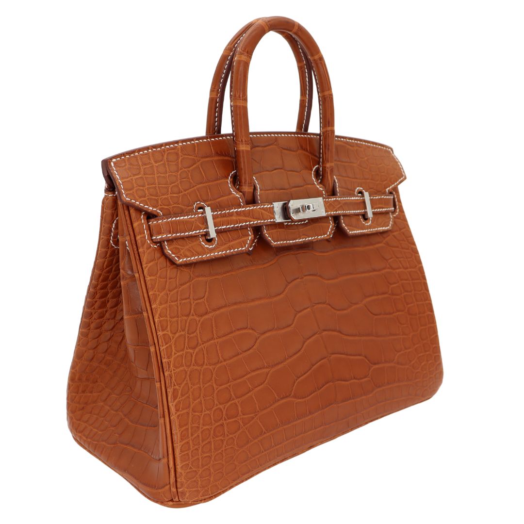 Hermes25cm Birkin Fauve Matte Alligator Palladium Hardware