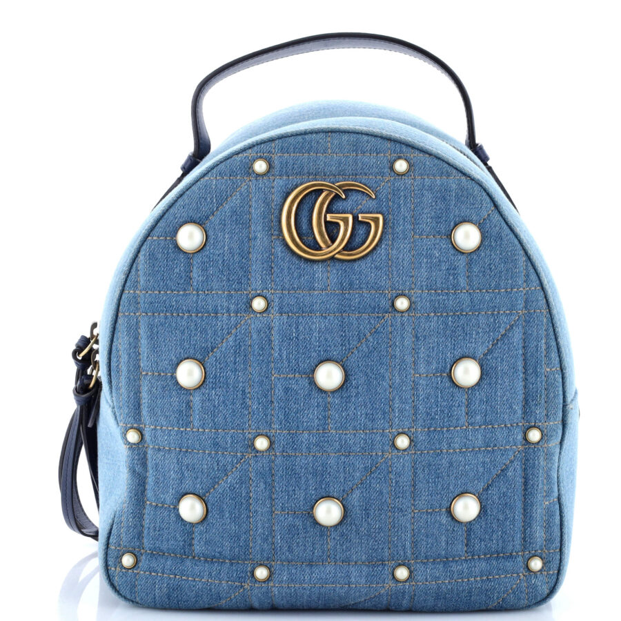 Pearly GG Marmont Backpack Embellished Matelasse Denim Small | Studio Nafay