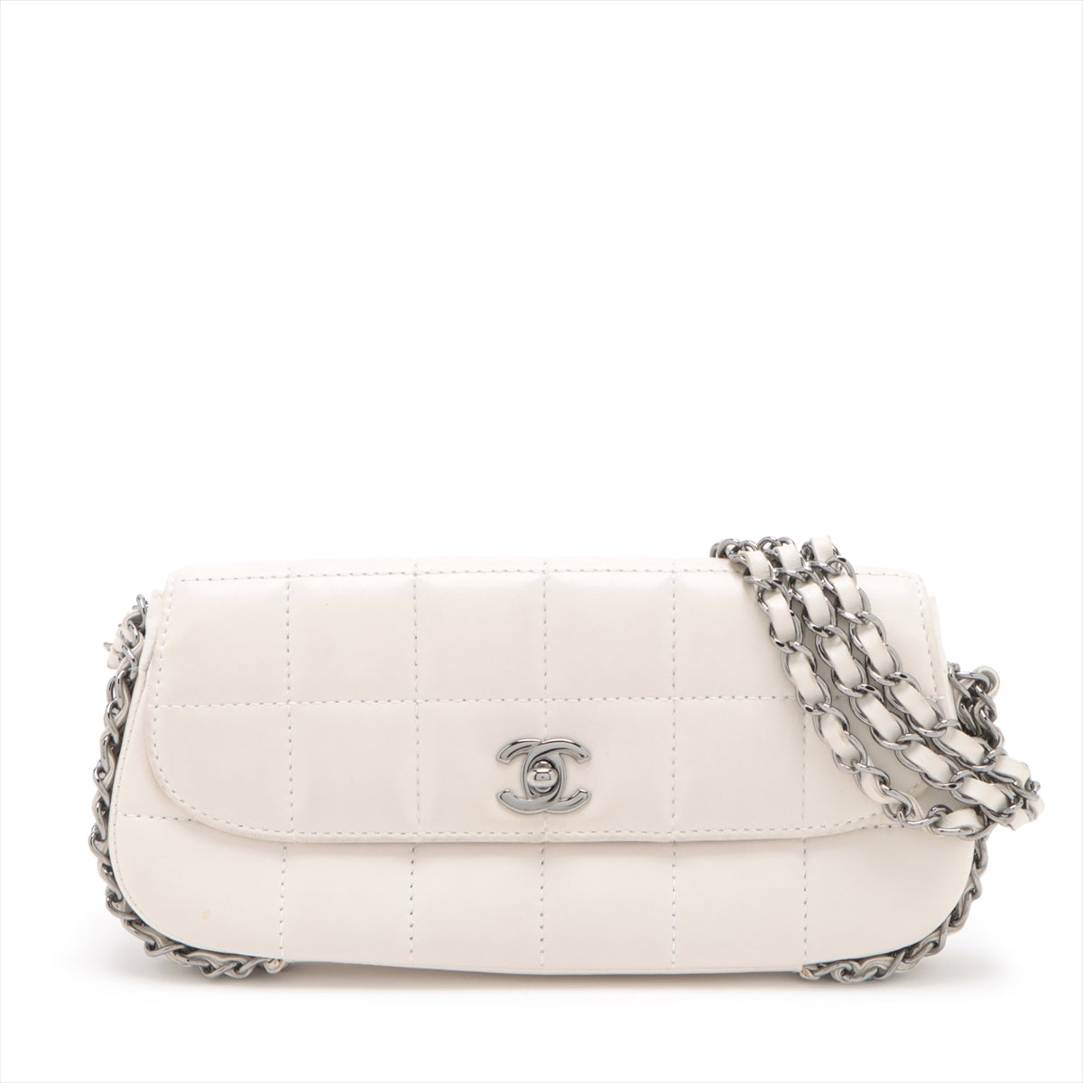 Chanel Chocolate Bar in Chain Shoulder Bag White Silver G 8th