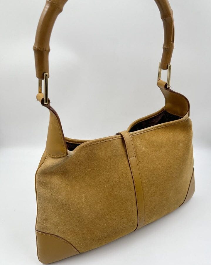 Gucci Jackie Bag in Soft Suede with Iconic Bamboo Handle | Studio Nafay