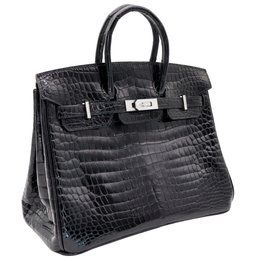 Hermes25cm Birkin Black Shiny Porosus Crocodile Diamond Hardware - Product Image 2