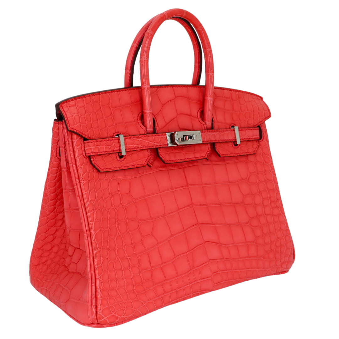 Hermes25cm Birkin Bougainvillea Matte Alligator Palladium Hardware
