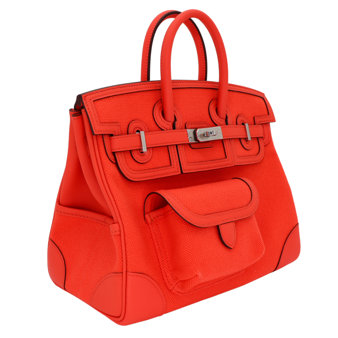 Hermes25cm Birkin Cargo Orange Field Toile/ Swift Leather Palladium Hardware