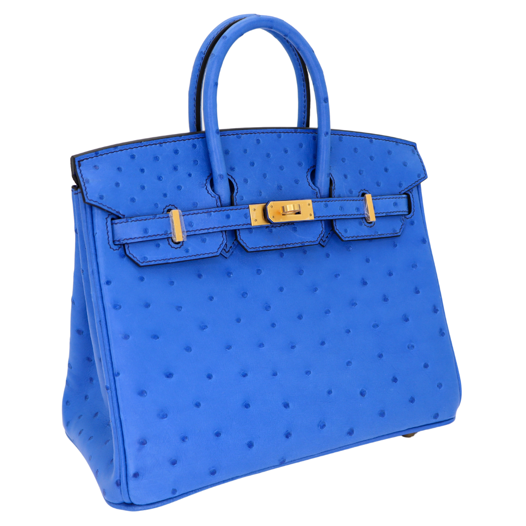 Hermes25cm Birkin HSS Mykonos Ostrich Brushed Gold Hardware