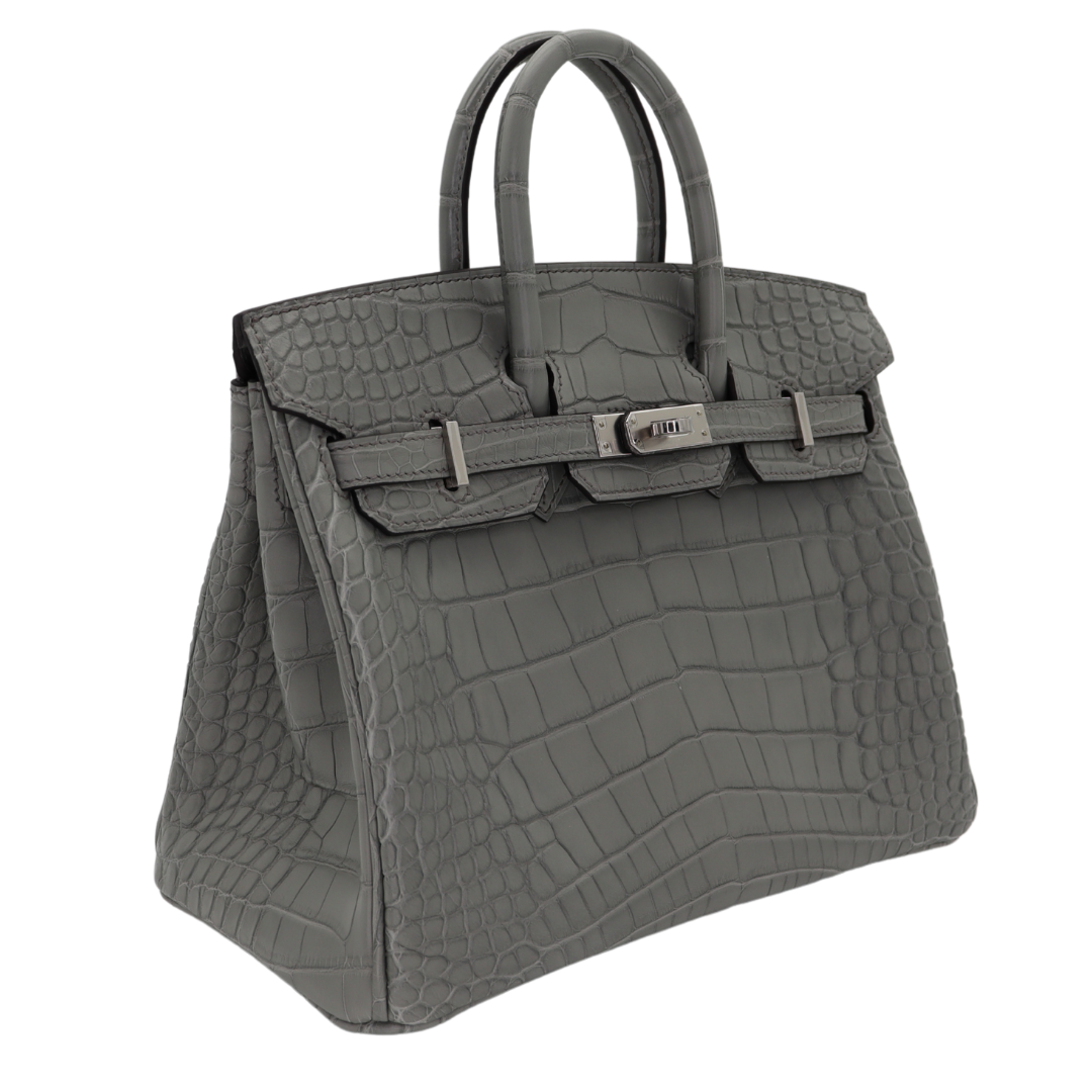 Hermes25cm Birkin Gris Cement Matte Alligator Palladium Hardware