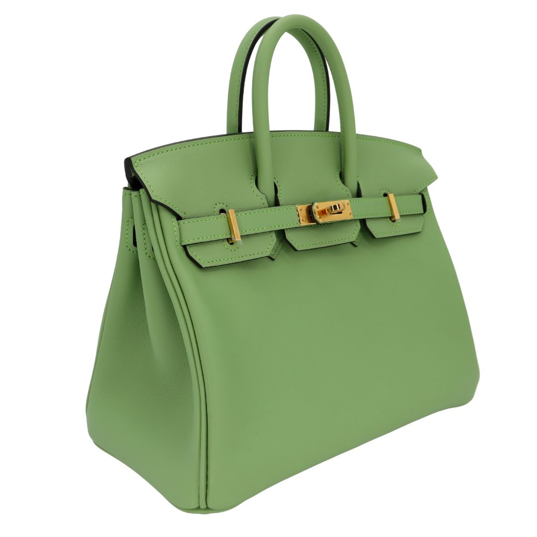 Hermes25cm Birkin Vert Criquet Swift Leather Gold Hardware
