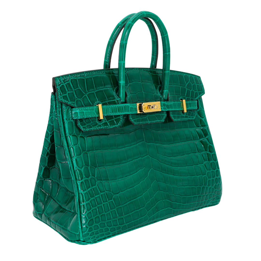 Hermes25cm Birkin Emerald Shiny Niloticus Crocodile Gold Hardware