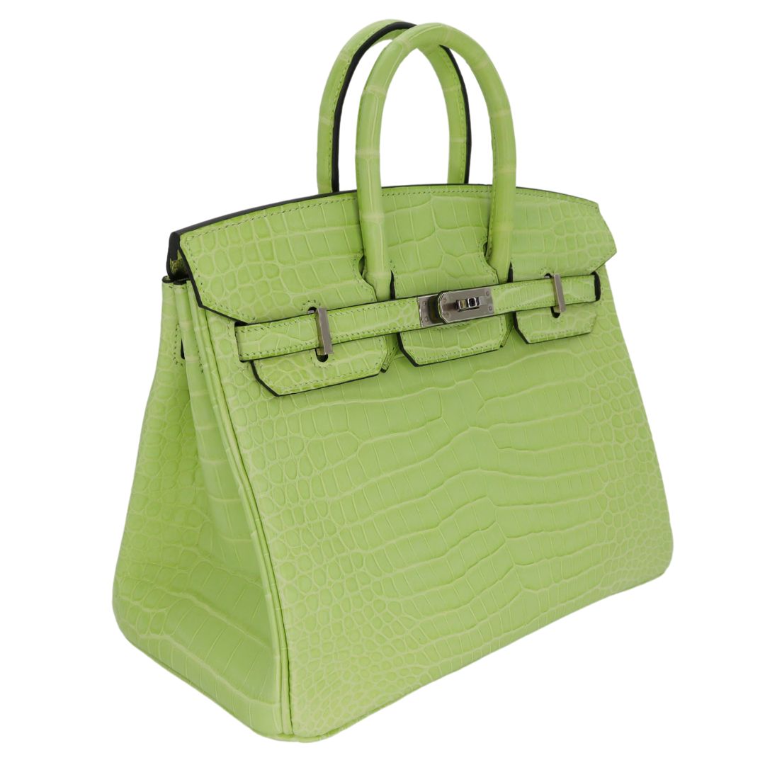Hermes25cm Birkin Jaune Bourgeon Matte Porosus Crocodile Palladium Hardware
