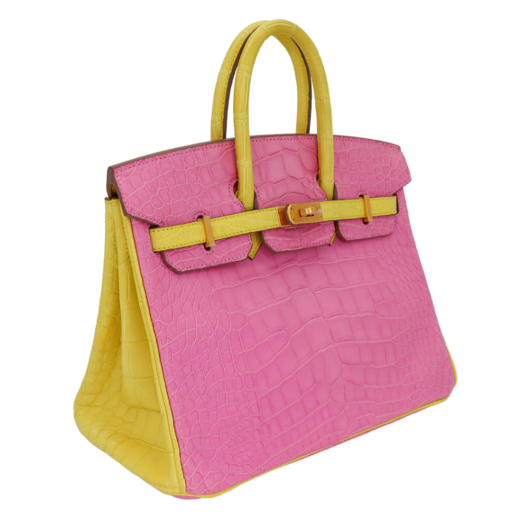 Hermes25cm Birkin HSS Bubblegum/ Mimosa Matte Alligator Brushed Gold Hardware - Product Image 2