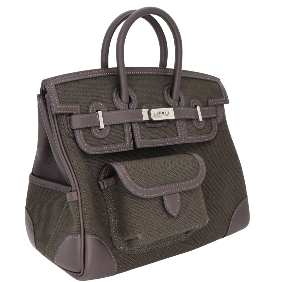 Hermes25cm Birkin Cargo Bronze/ Ebene Canvas/ Swift Leather Palladium Hardware