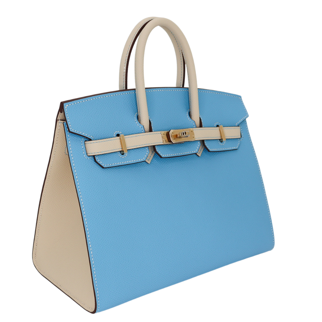 Hermes25cm Birkin HSS Sellier Celeste/ Craie Epsom Leather Brushed Palladium Hardware
