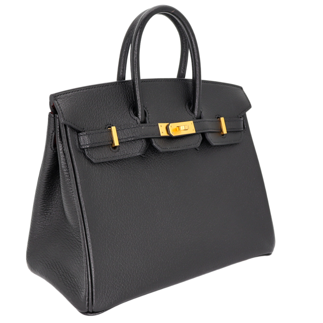 Hermes25cm Birkin HSS Black/ Rouge Chèvre Leather Brushed Gold Hardware