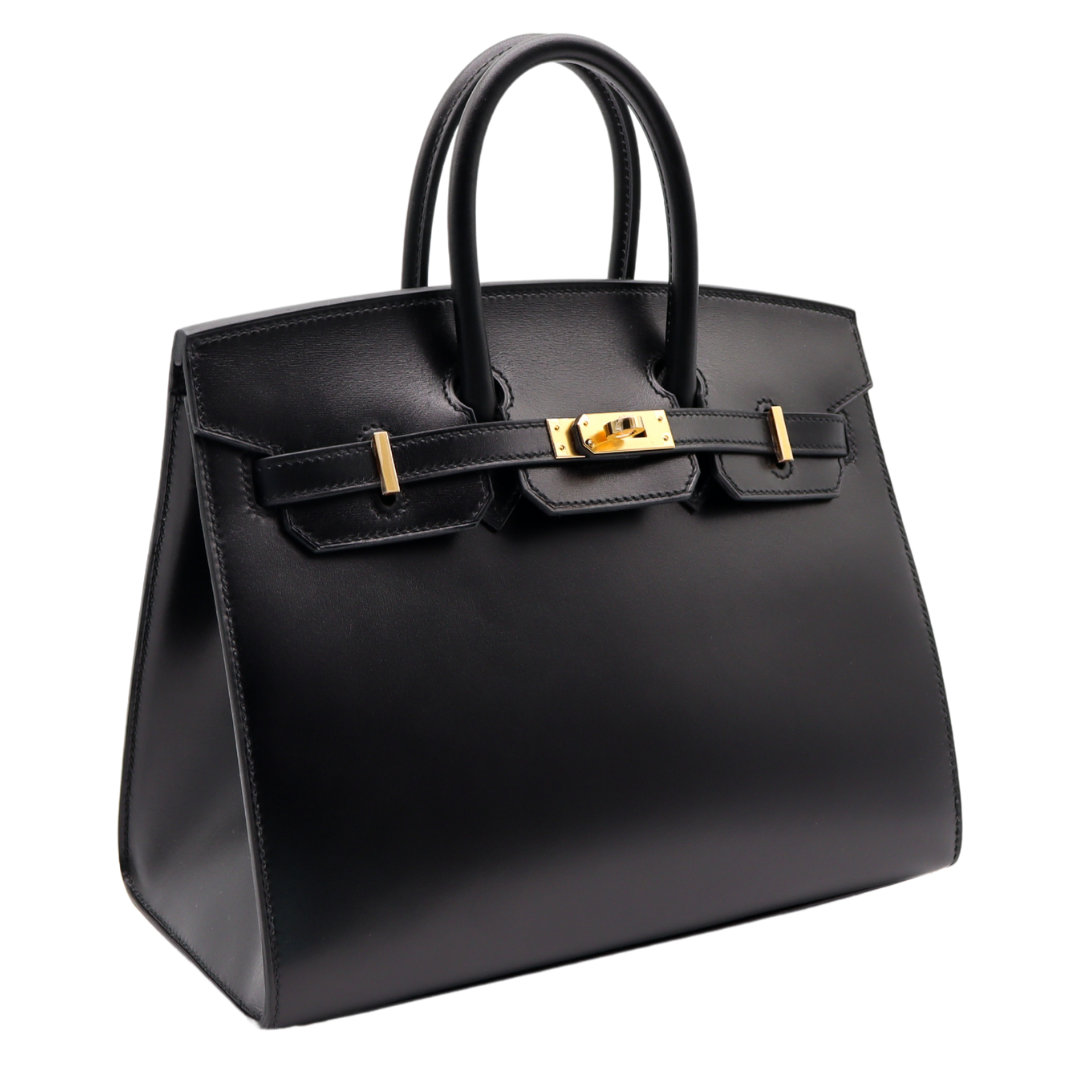 Hermes25cm Birkin Sellier Black Box Calf Leather Gold Hardware