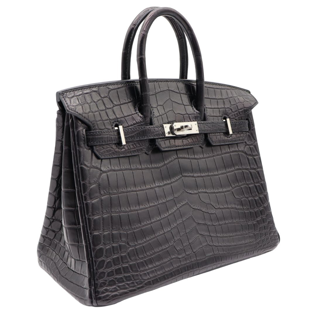 Hermes25cm Birkin Black Matte Niloticus Crocodile Palladium Hardware