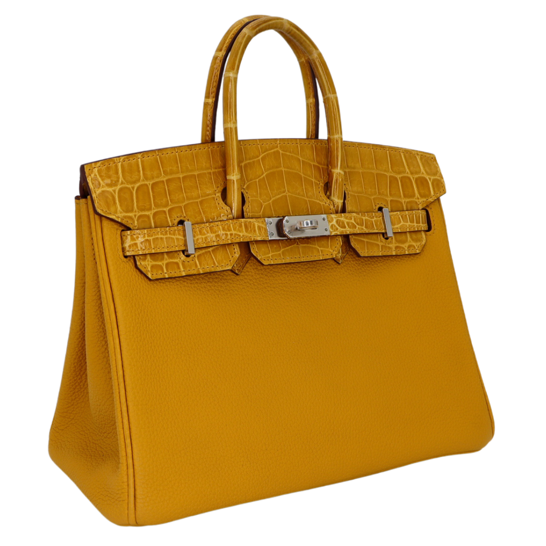 Hermes25cm Birkin Touch Jaune Ambre Togo Leather/ Niloticus Crocodile Palladium Hardware