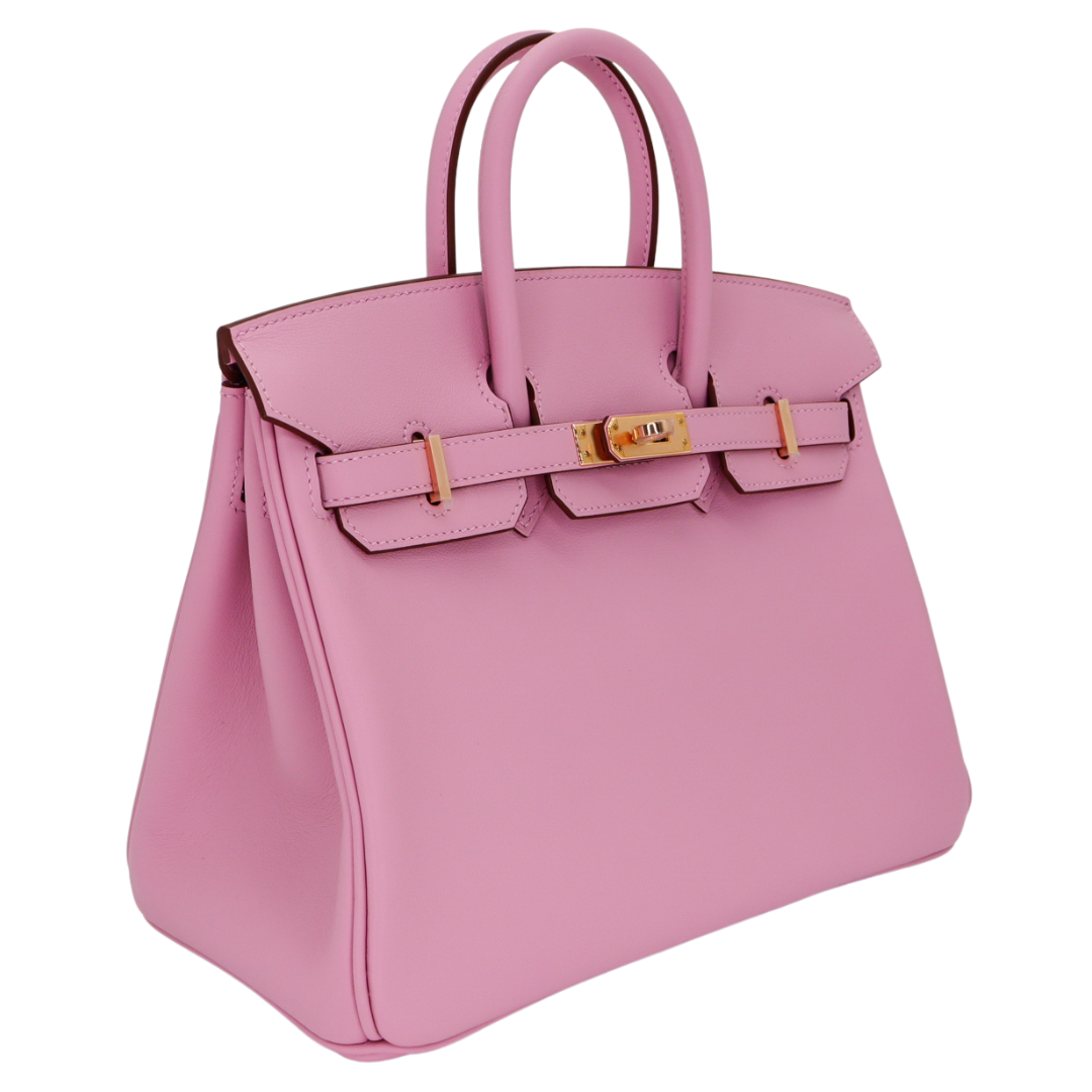 Hermes25cm Birkin Mauve Sylvestre Swift Leather Rose Gold Hardware