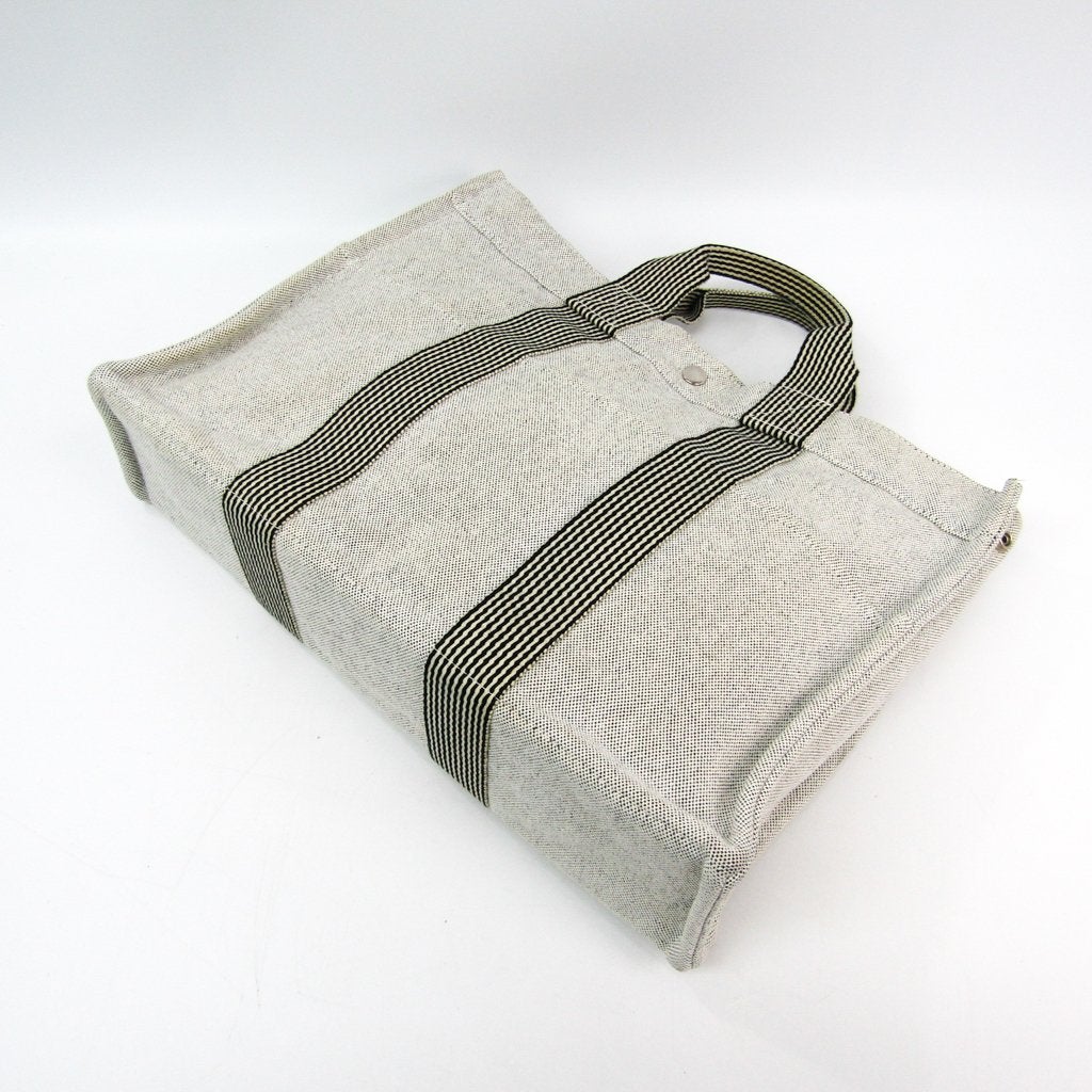 Luxury Hermes White/Black Canvas Fourre Tout MM Tote (SHA-35858)