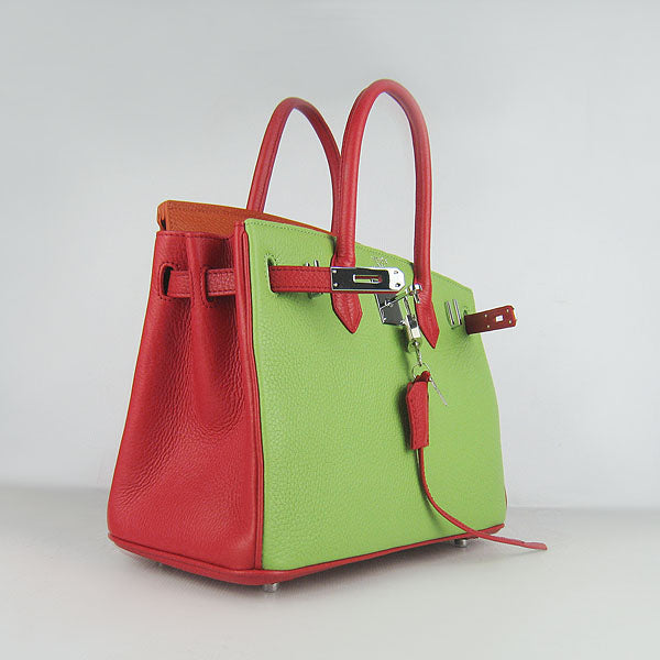 Hermes Birkin 30cm Togo Leather Handbags Red/ Orange/ Green Silver