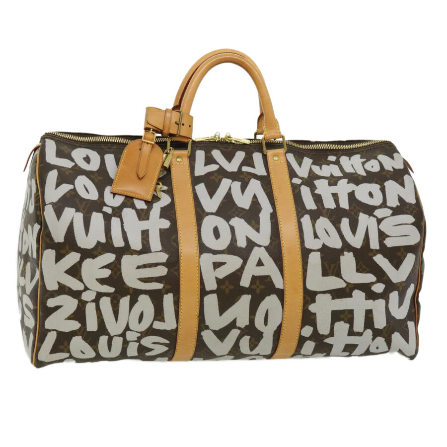 LOUIS VUITTON Monogram Graffiti Keepall 50 Boston Bag White Auth 30516A | Studio Nafay