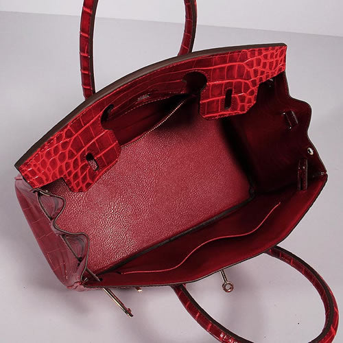 Hermes Birkin 30cm Crocodile Leather Bag With Strap Red Gold | Studio Nafay
