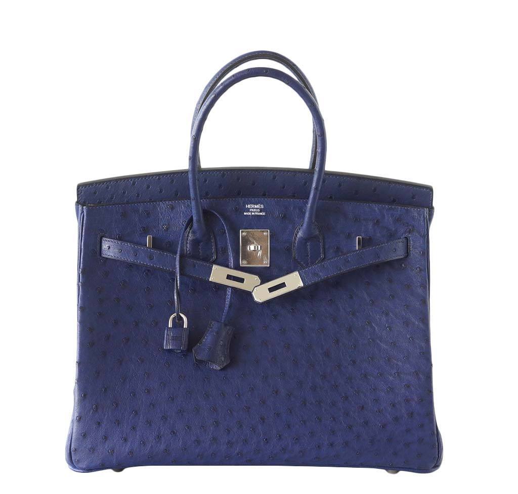 HermesBirkin 35 Bleu Iris Ostrich Bag