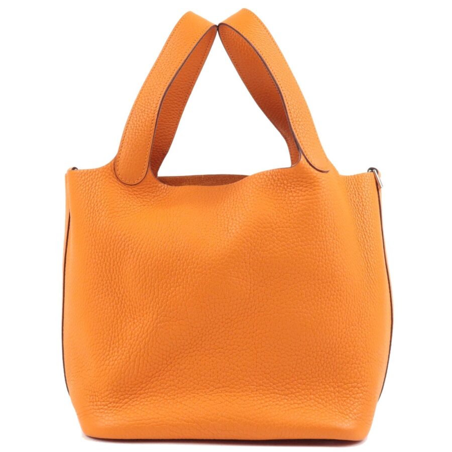 Luxury Hermes Taurillon Clemence Picotin MM Hand Bag H Stamped Orange | Studio Nafay