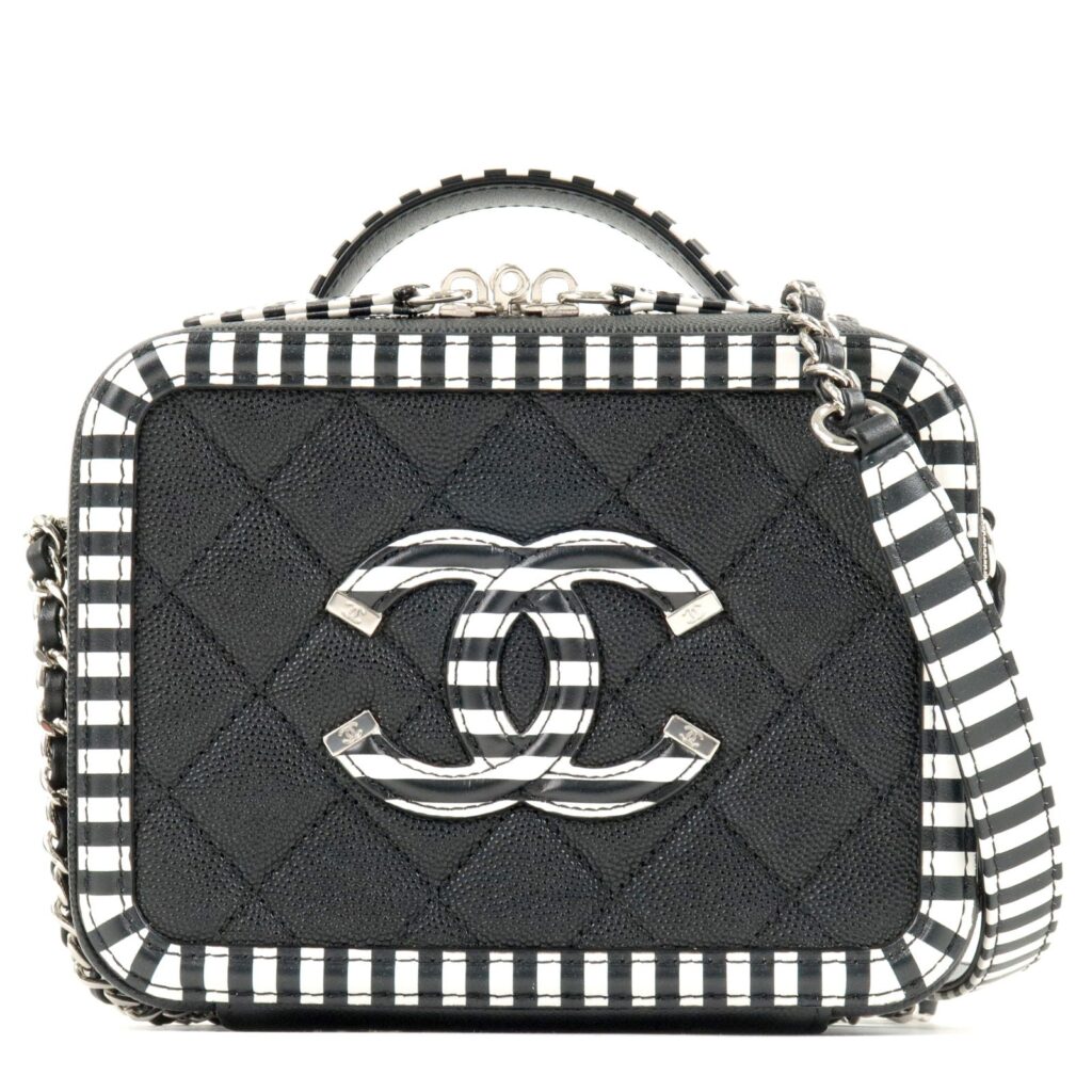 Chanel CC Filigree Caviar Skin Vanity Case 2Way Bag Stripe - Product Image 2