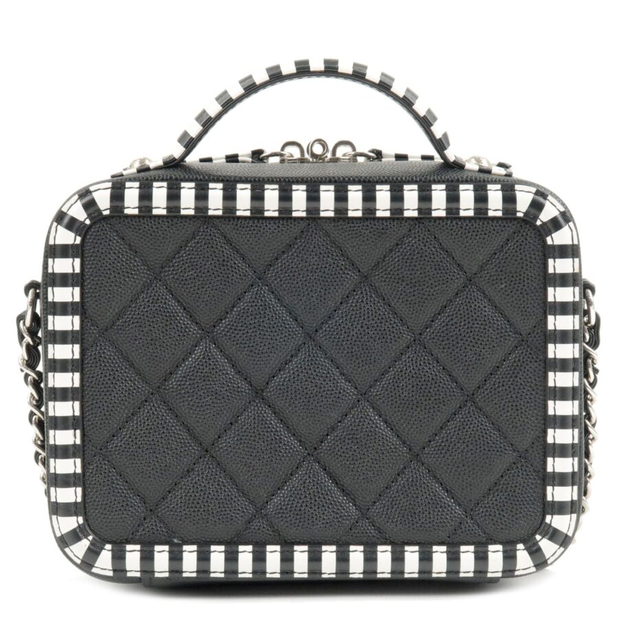 Chanel CC Filigree Caviar Skin Vanity Case 2Way Bag Stripe | Studio Nafay