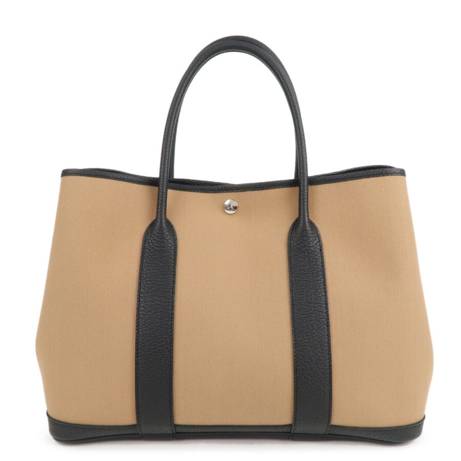 Luxury Hermes Toile Militaire Negonda Garden Party Bag Brown Black | Studio Nafay