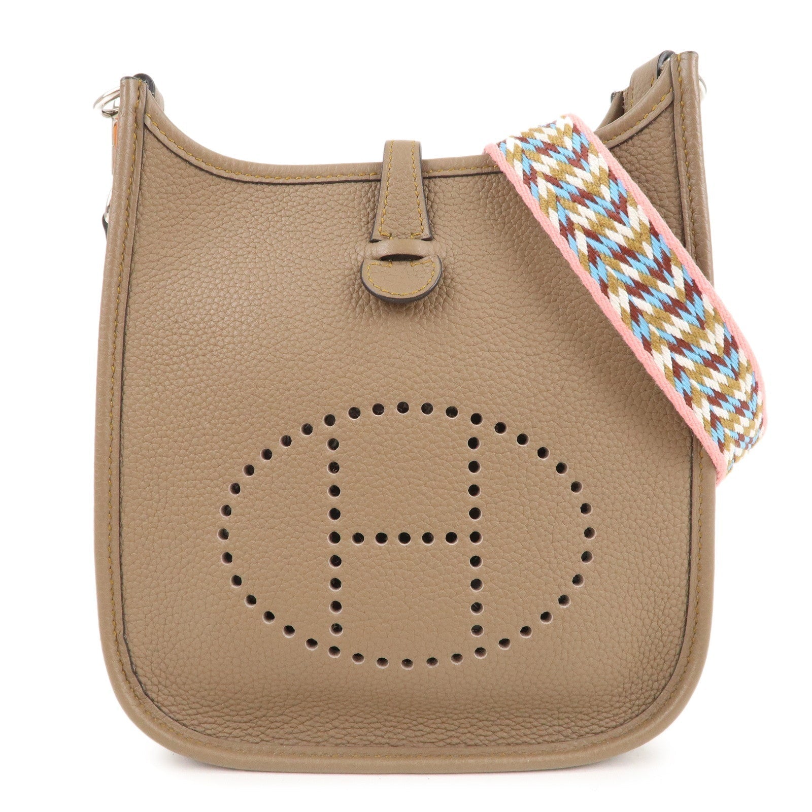 Luxury Hermes Taurillon Clemence Evelyne TPM Shoulder Bag Etoupe Brown