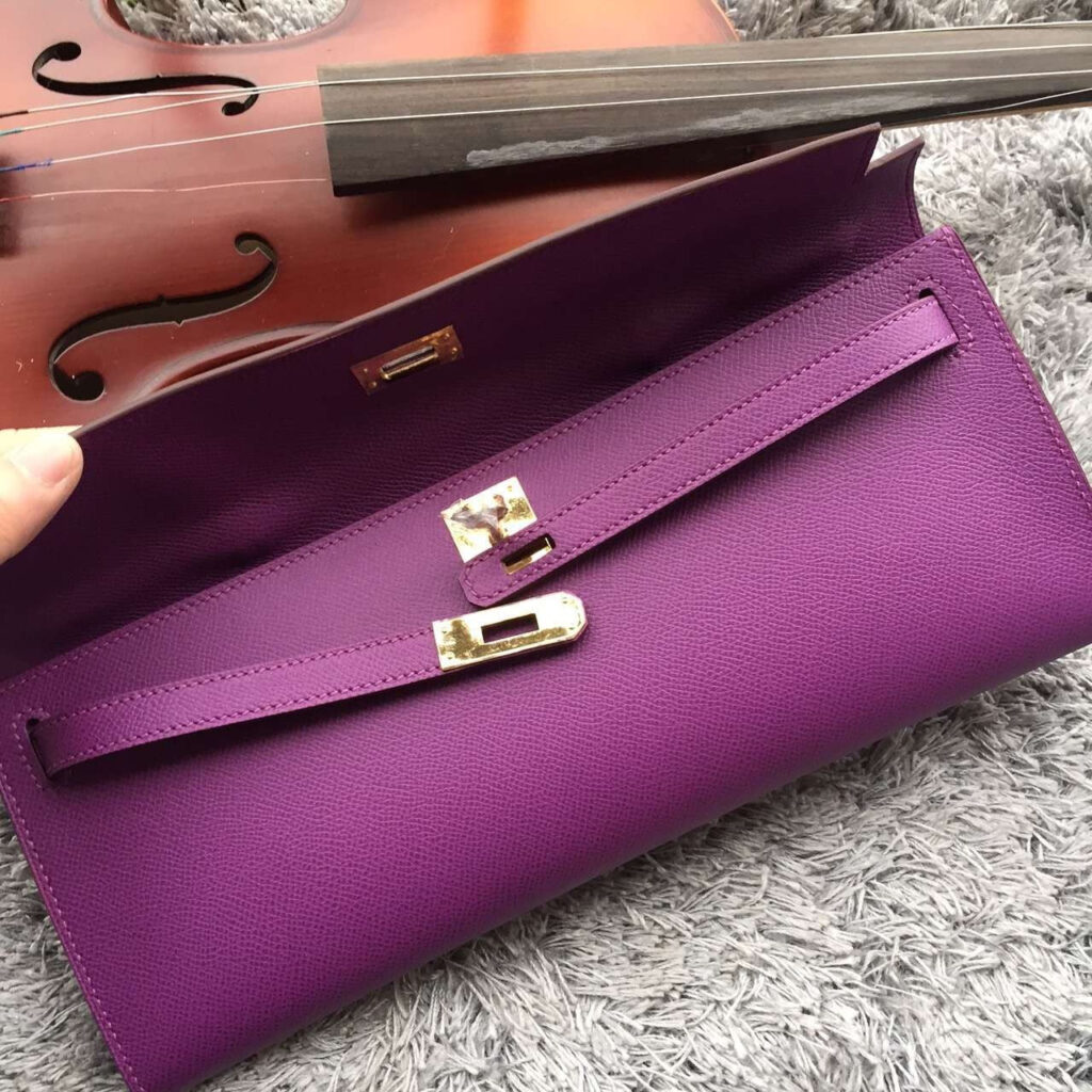 Luxury Hermes Purple Handcrafted Kelly Cut Clutch - Product Image 2