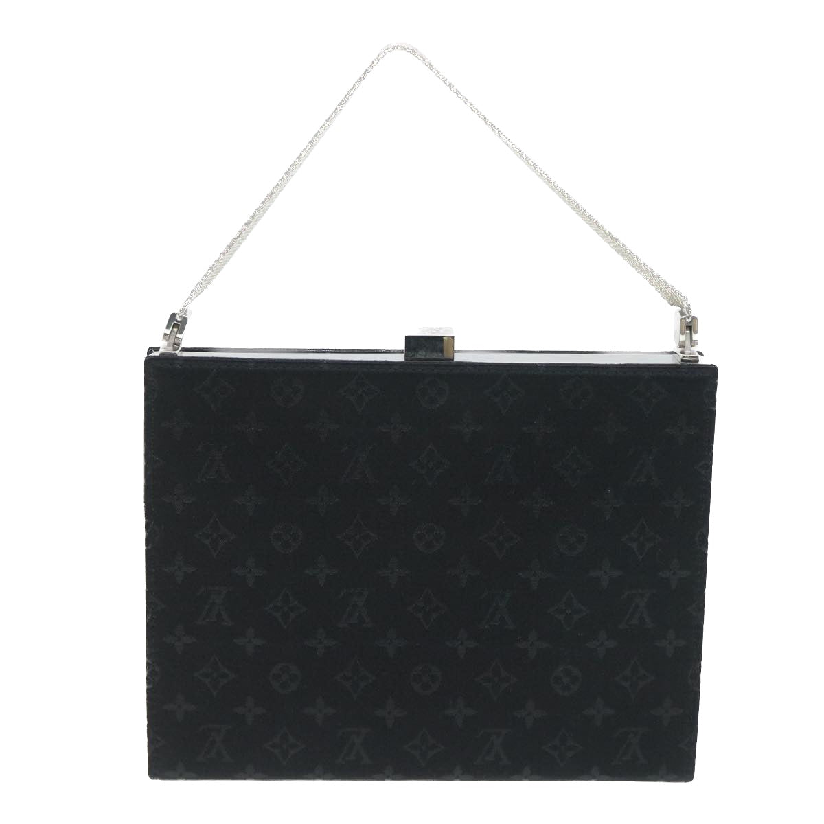 LOUIS VUITTON Monogram Satin Ange MM Hand Bag Black LV Auth 38183A