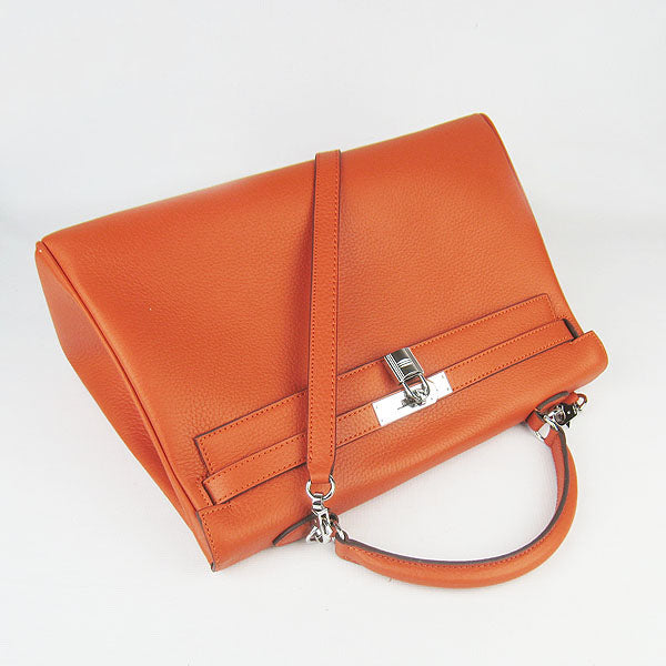 Luxury Hermes Kelly 35cm Togo Leather Handbag Orange/Silver
