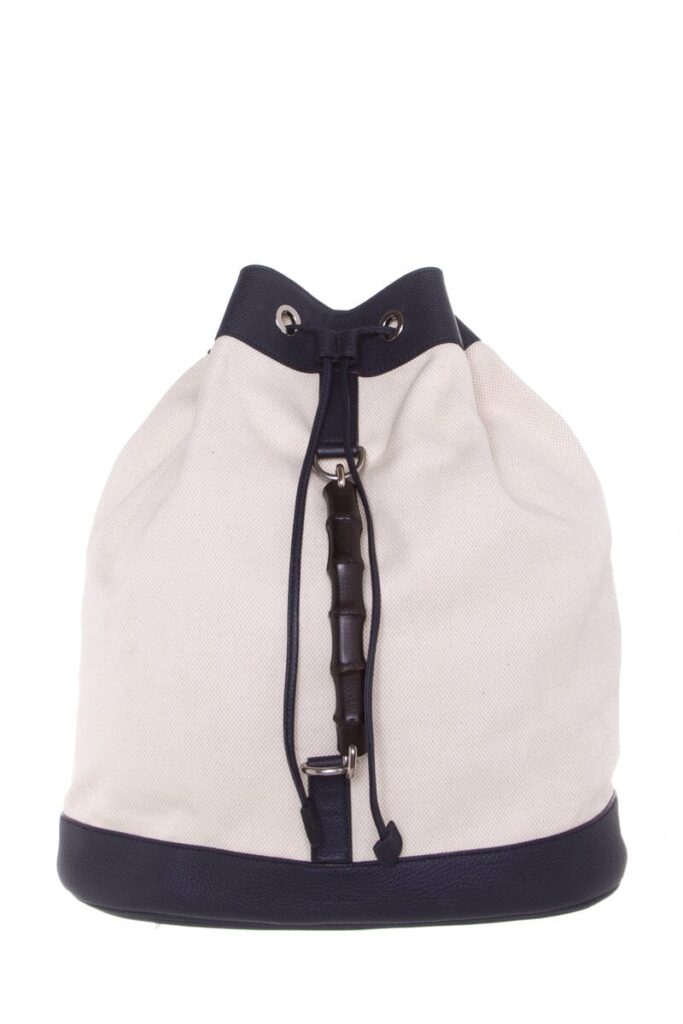 Gucci Canvas & Navy Bamboo Detail Bucket Backpack - Product Image 2