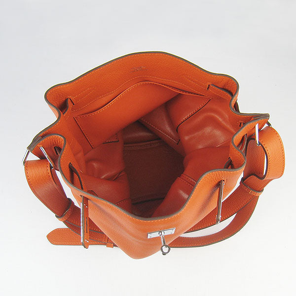 Luxury Hermes Nappa Leather Shoulder Bag orange Silver | Studio Nafay