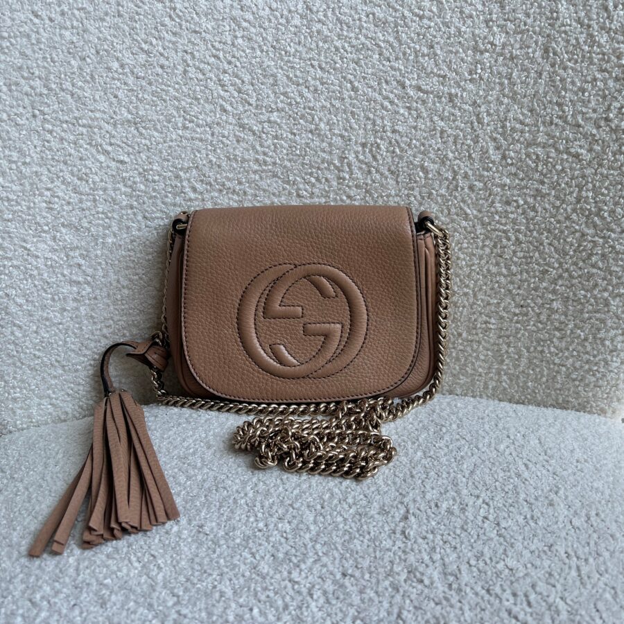 Gucci Rose Beige Mini Soho Chain Crossbody Flap Bag | Studio Nafay