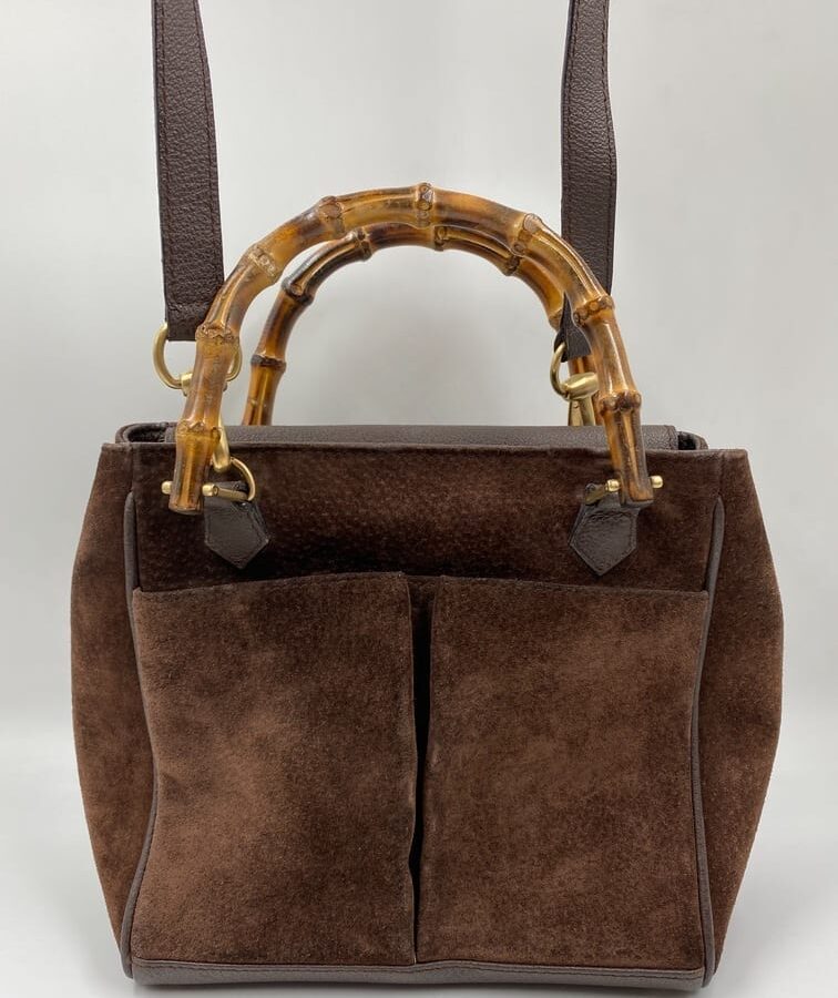 Gucci Suede Tote w Bamboo handle | Studio Nafay