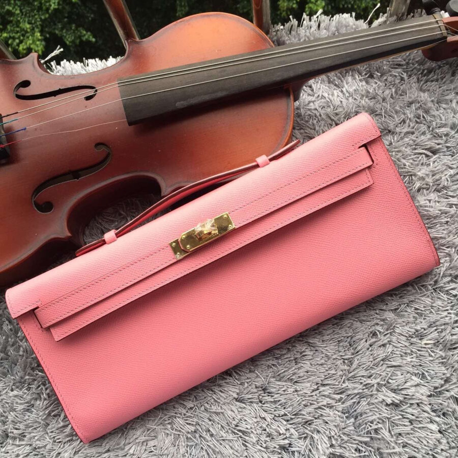 Luxury Hermes Pink Handcrafted Kelly Cut Clutch | Studio Nafay