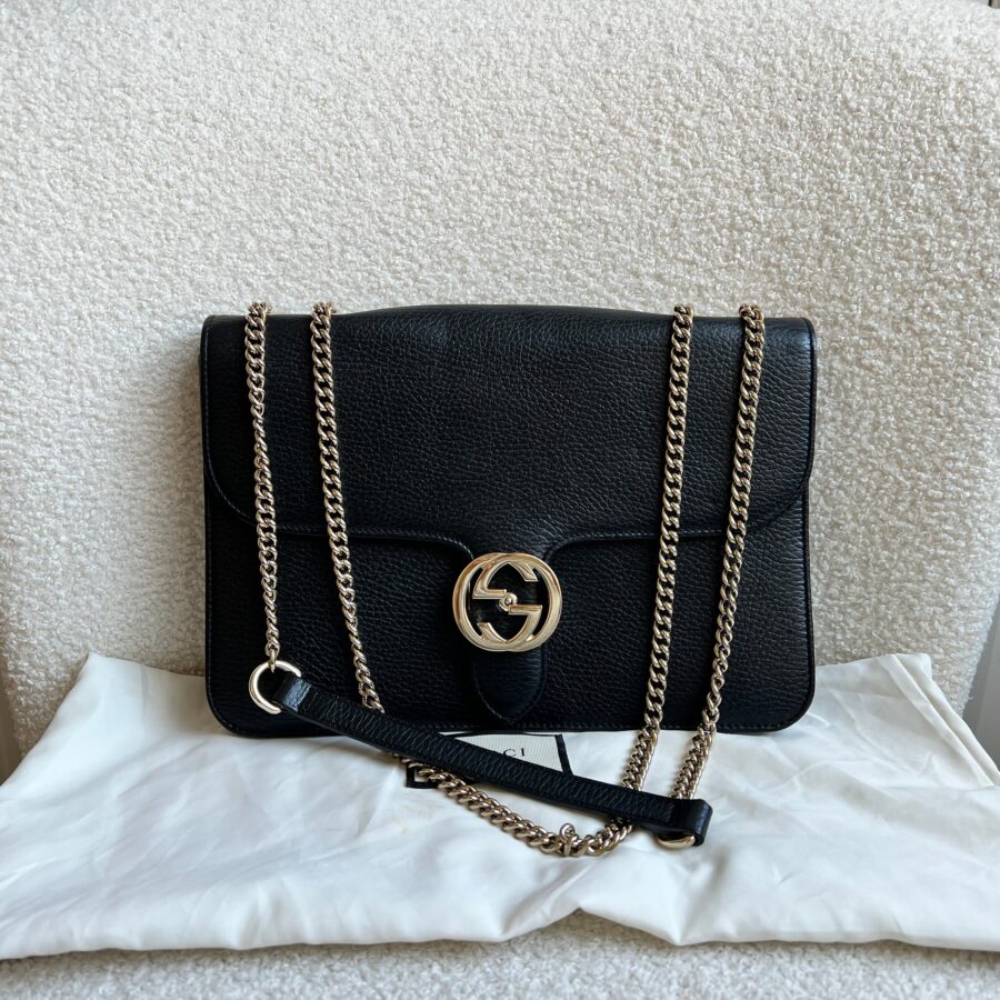 Gucci Interlocking GG Black Medium Shoulder Bag | Studio Nafay