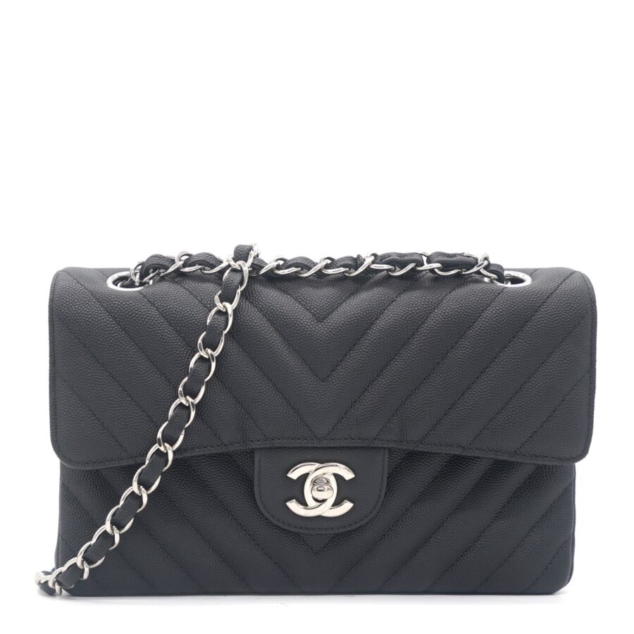 Chanel Caviar Chevron Quilted Small Double Flap Black | Studio Nafay
