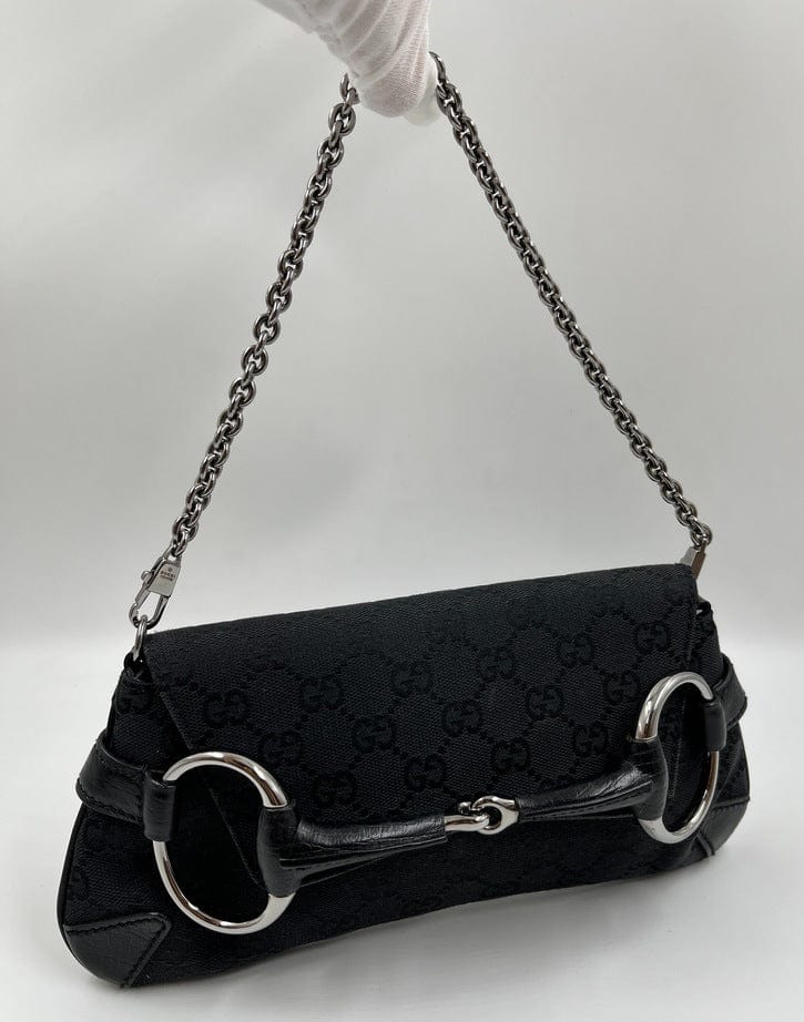 Gucci Horsebit Canvas Shoulder Bag